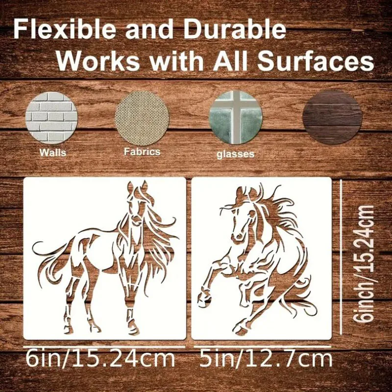 15*15cm Gallant Horse Stencils PET Hollow Leak Printing Board DIY Layering Furniture Wall Painting Template Decoration Reusable