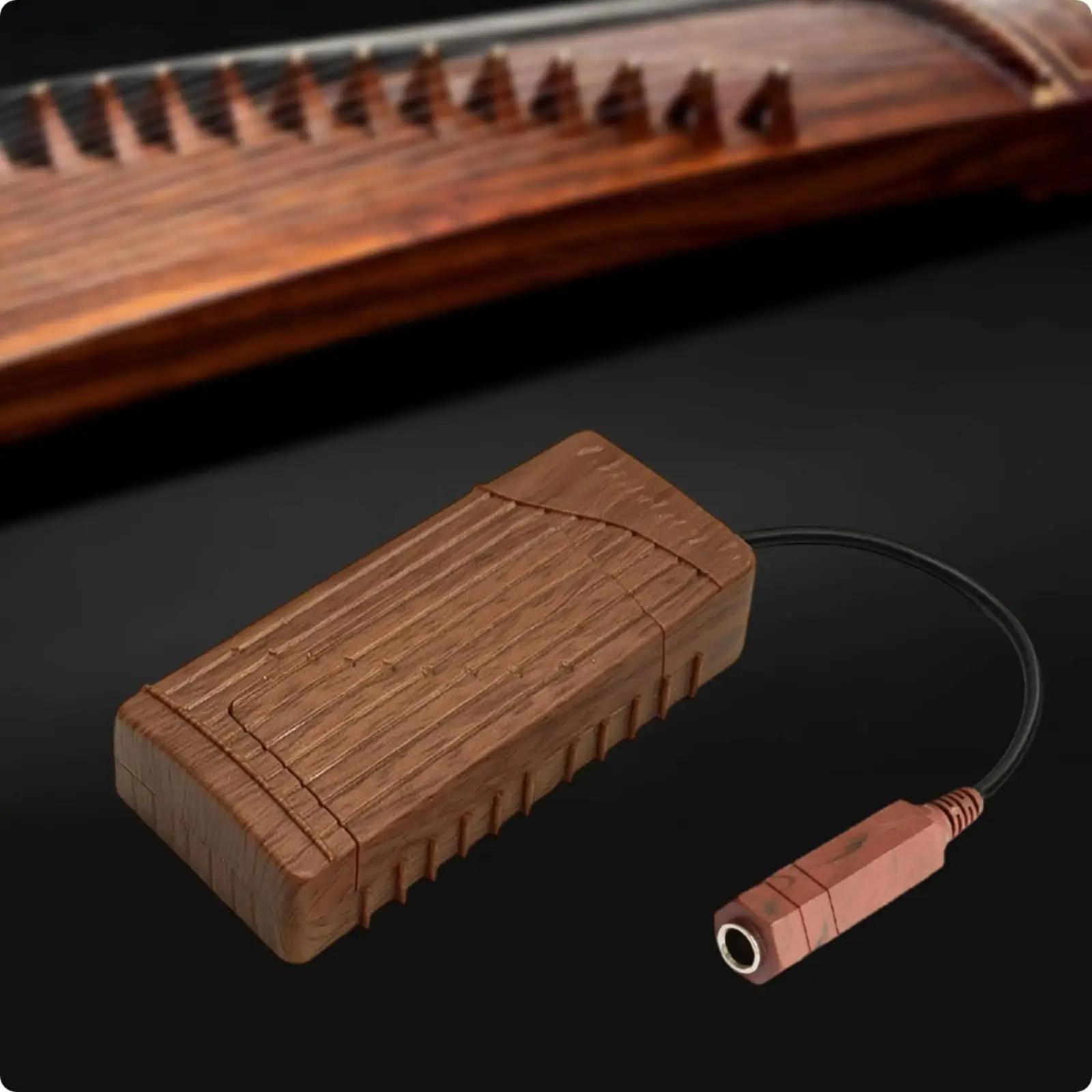 Wood Grain Guzheng Pickup Preamp for Traditional Stringed Instrument with 6.35mm Jack for Stage Use