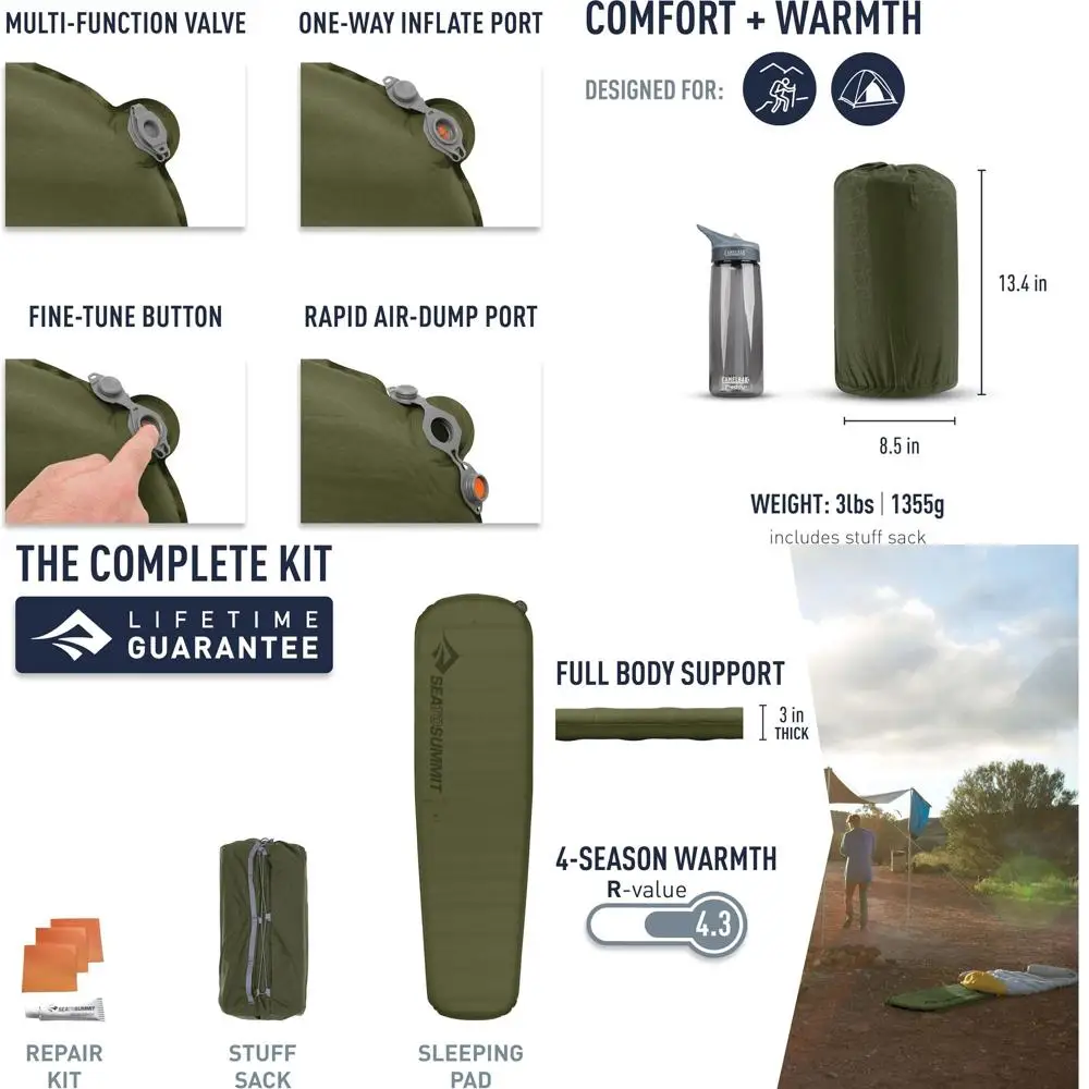 Colchoneta de Camping Camp Plus, Aislante, para Camping, Regular - Grande (79 x 25 x 3 pulgadas)