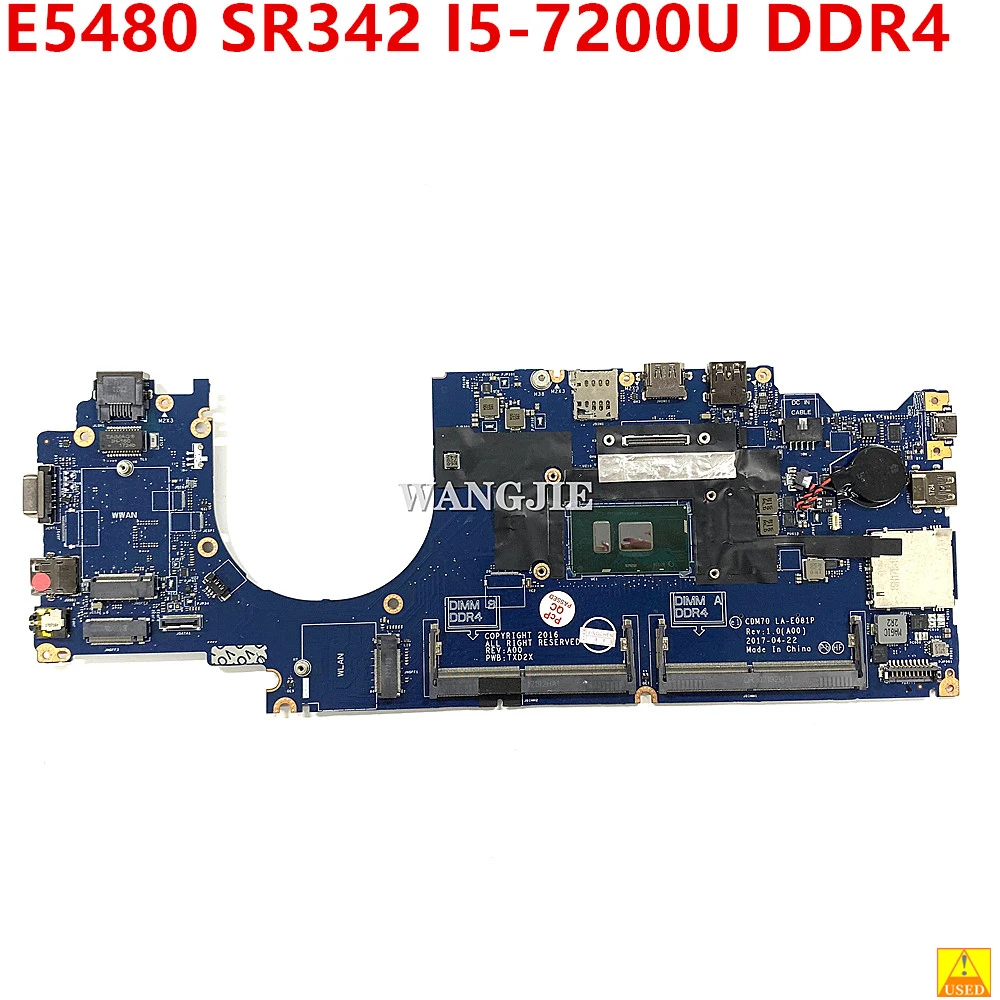 CN-04XVDF 04XVDF 4XVDF W/SR342 I5-7200U For DELL Latitude E5480 5480 Laptop Motherboard CDM70 LA-E081P 100% Full Tested