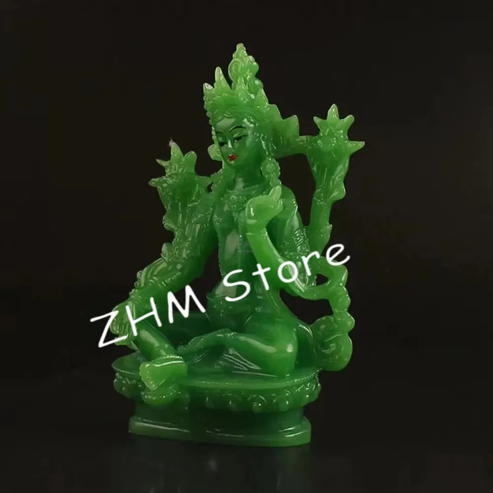 

21 Green Tara Figure Imitate Jade Resin 13cm Buddhist Bodhisattva Tibetan Supplies Tailsmen Putting Decorate Buddha Statue