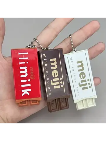 Bandai Hot Japanese Style Simulated Meiji Chocolate Fidget Toy Stress Relief Keychain Bendable Snap Pendant Creative Gifts toys