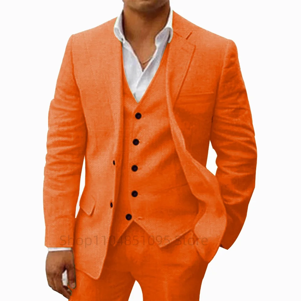 

Classic Suits for Men Not Linen Ordinary Fabric Notch Lapel Blazer 3 Pieces Set Elegant Slim Fit Men's Suit for Wedding Business