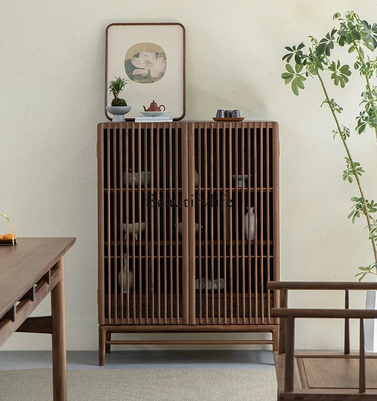 

New Chinese side cabinet, black walnut solid wood storage, living room locker