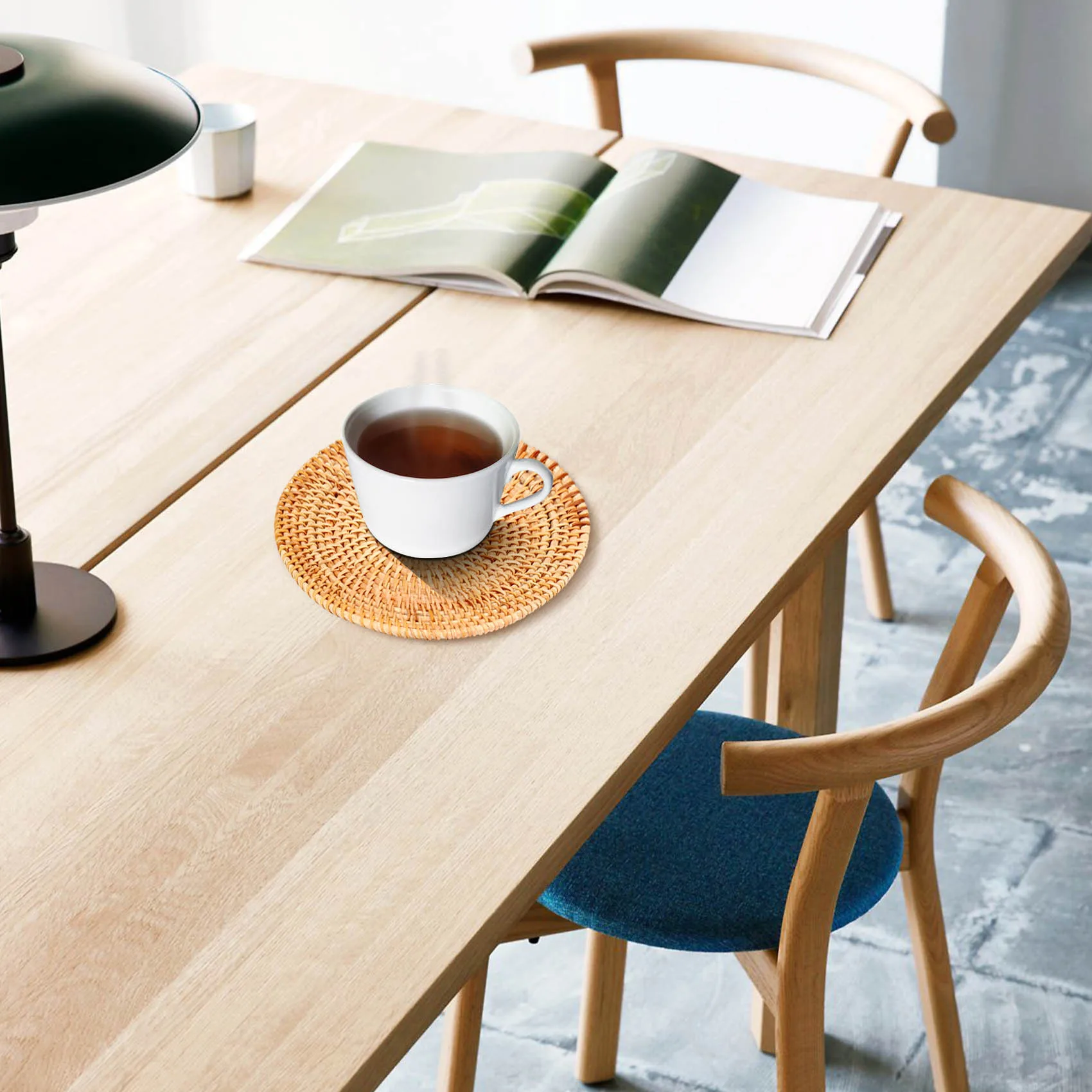 4 قطع من ركائز الروطان للأطباق الساخنة المعزولة، حامل وعاء متين للطاولة، سجادات مقاومة للحرارة للمطبخ الساخن