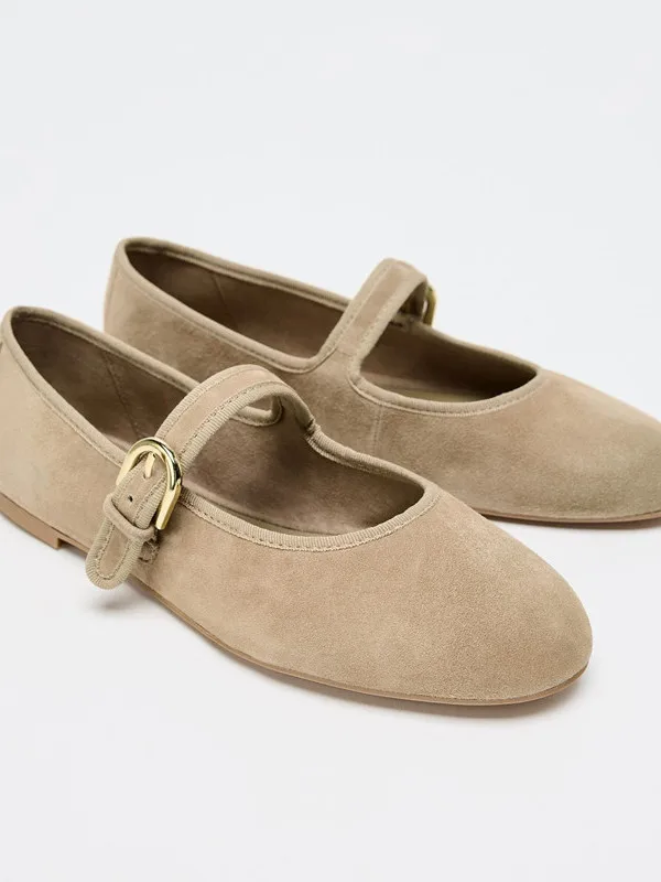 fall-new-women's-ballet-flat-shoes-round-toe-slip-on-anti-fur-leather-single-strap-buckle-flat-heel-fashionable-casual-footwear