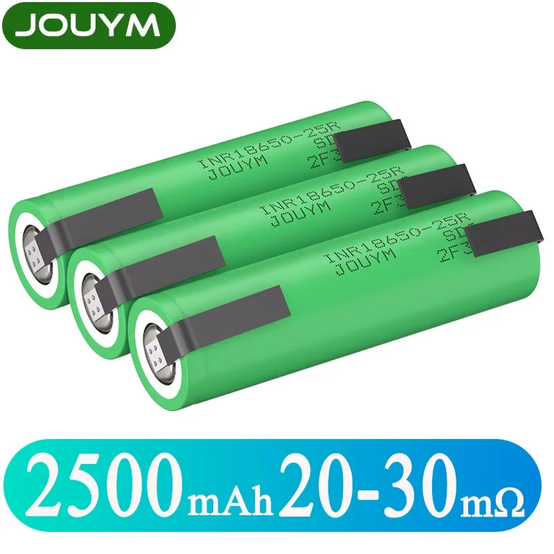 

JOUYM 18650 Battery 2500mAh High-current Lithium Rechargeable Batteries 3.7V Discharge 20A Power Cell (Welding Nickel)