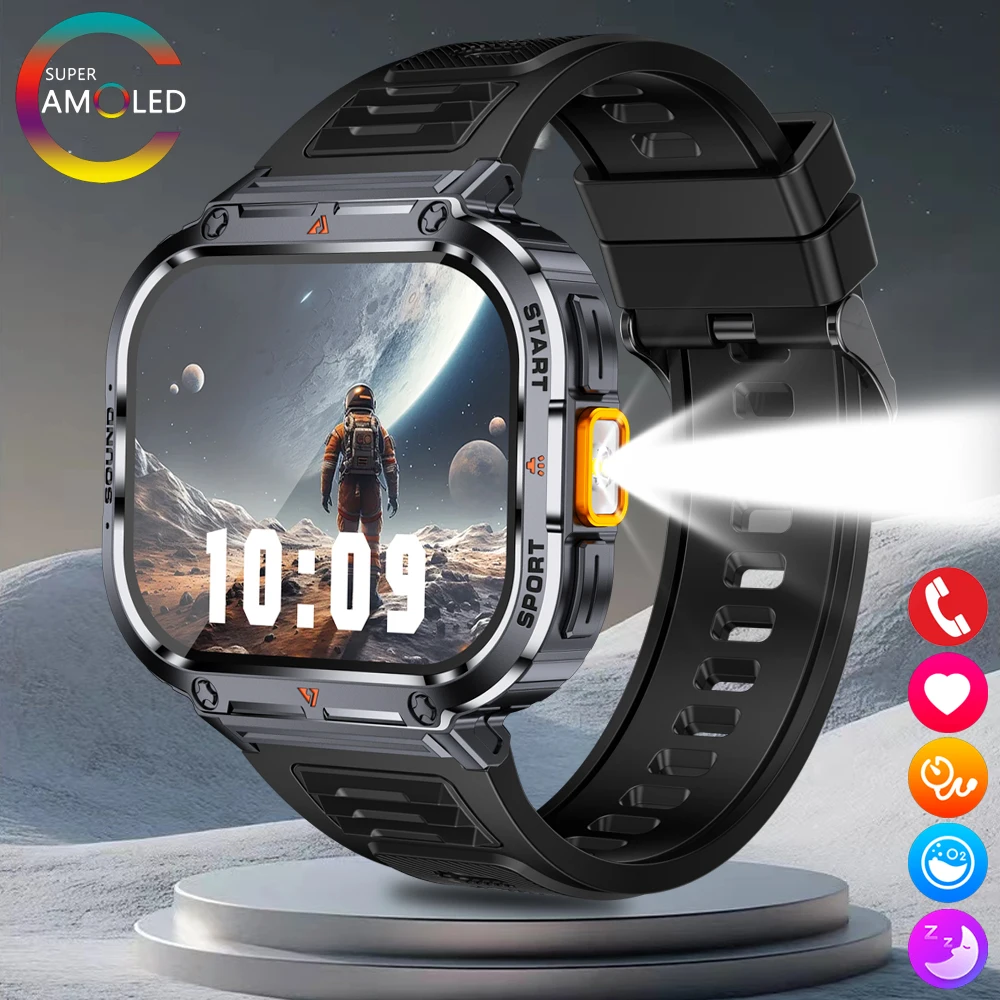 New Smart Watch Flashlight BT Call IP68 Waterproof For Men Fitness Sports Tracker Heart Rate Large Screen Wristwatchs For HUAWEI