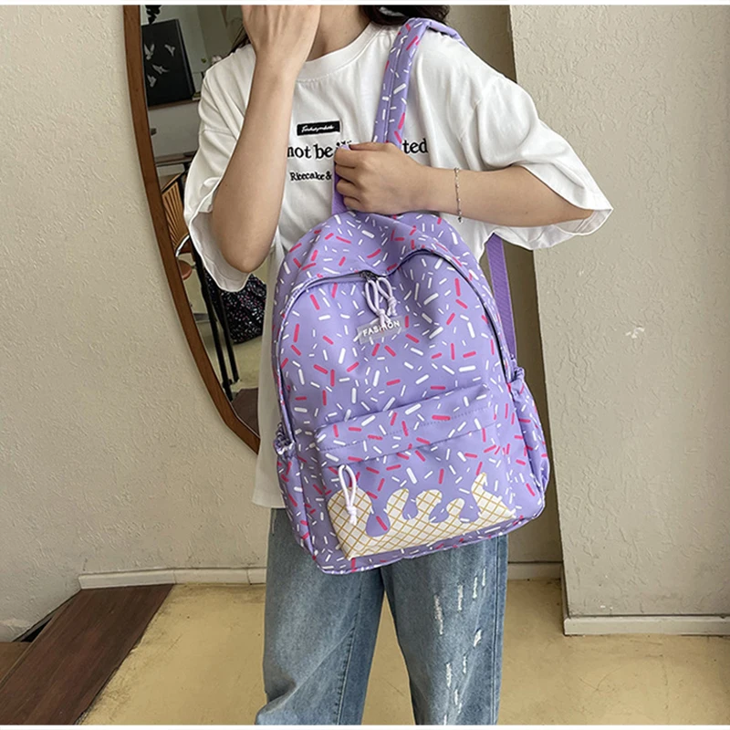 Schülerrucksack, Ice Cream Korean Teenage Girls Sweet Cute Schultasche, leichte, geräumige College-Tasche, Tagesrucksack mit großem Fassungsvermögen – Detail 18