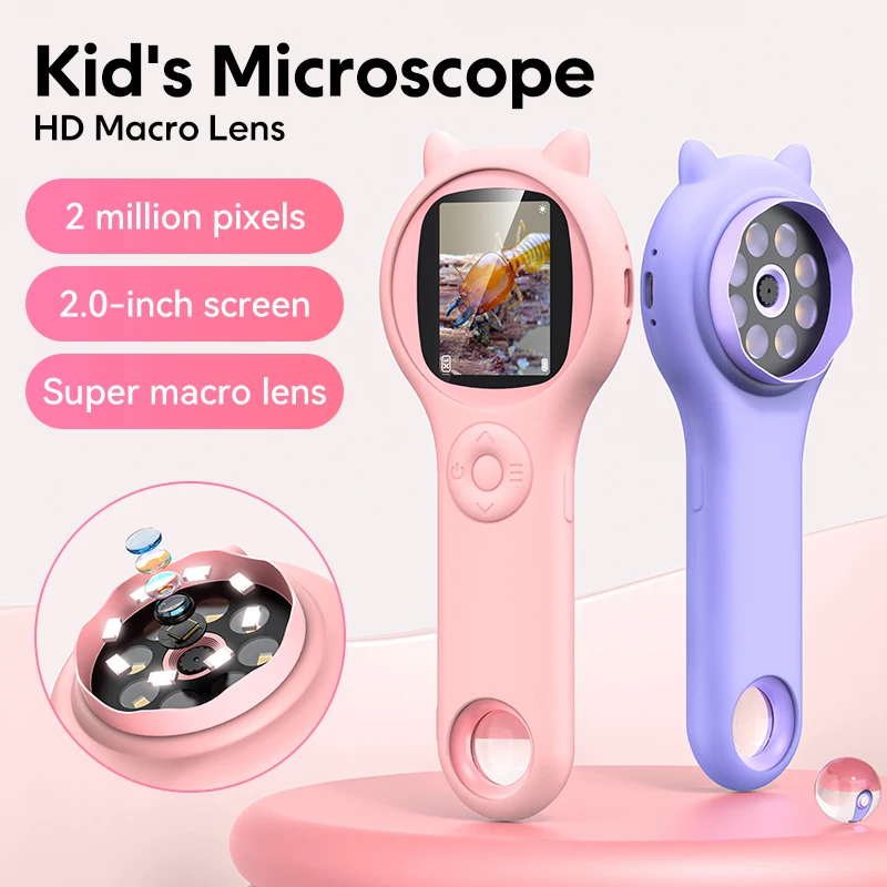 2inch IPS Screen Kids Educational Microscope For Science Inspection PCB Check CMOS Borescope Inspection Magnifier Endoscope