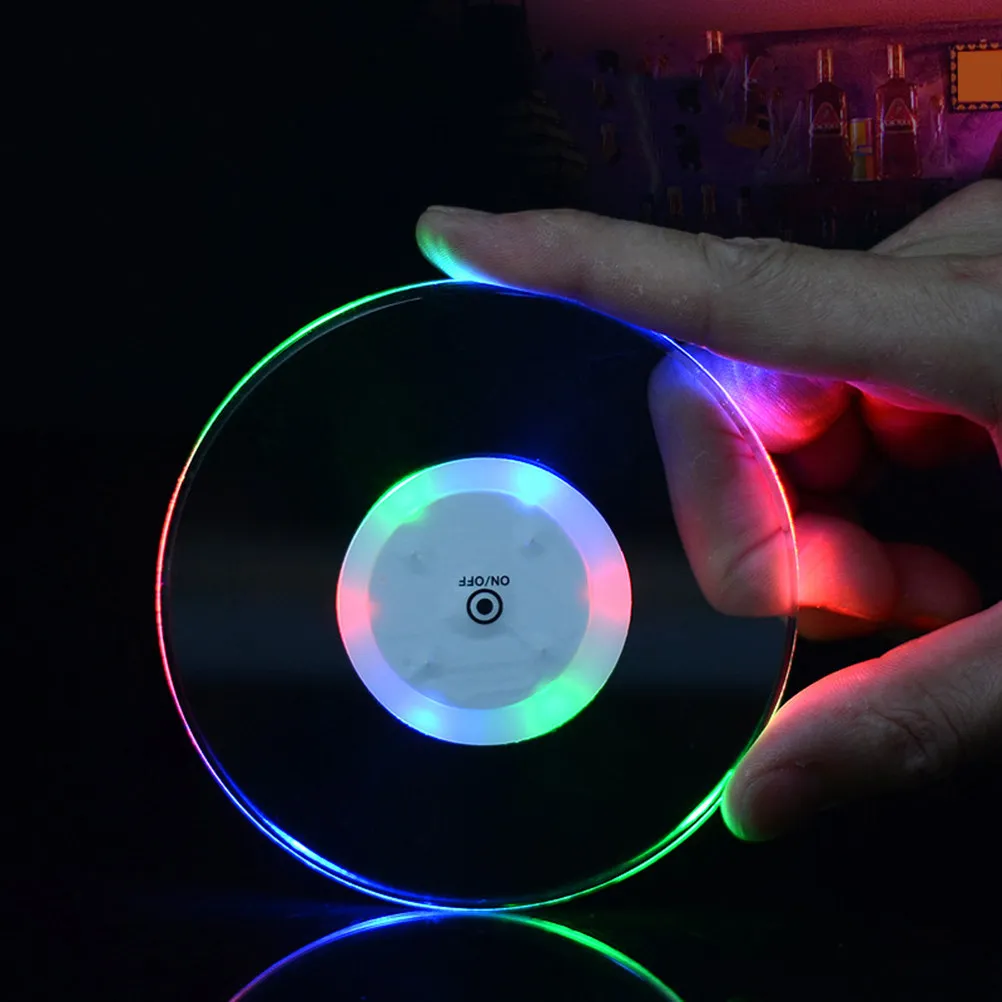 2Pcs LED Light Acrylic Coasters Ultrathin Transparent Table Mats Battery Powered for Home Bar Party Creative Flashing Cup