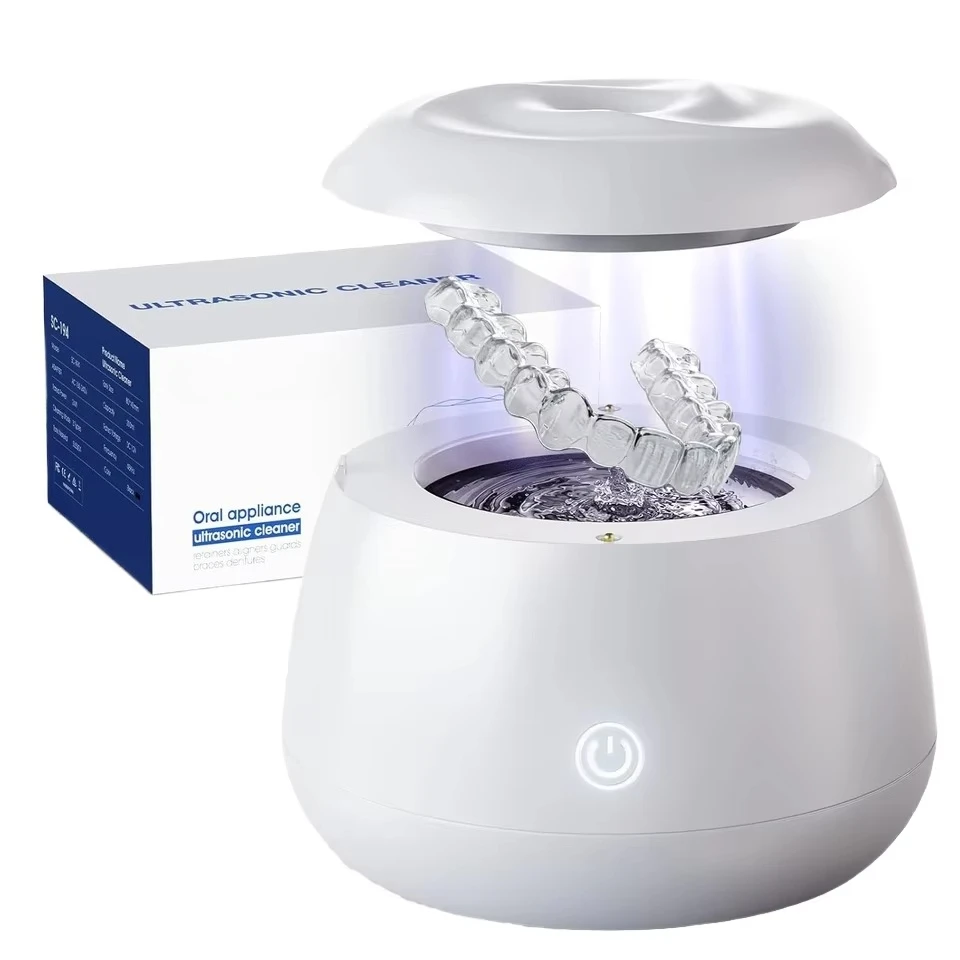 Ultrasonic Retainer Cleaner Machine 48kHz 200ML Capacity USB/Electric/Battery Powered Touch Control for Dentures Mouth Guards