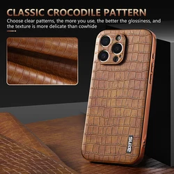 Crocodile Pattern Leather Electroplated Frame Case for iPhone 15 Pro Max 14 Plus 13 12 11 Skin Texture Lens Protection Cover