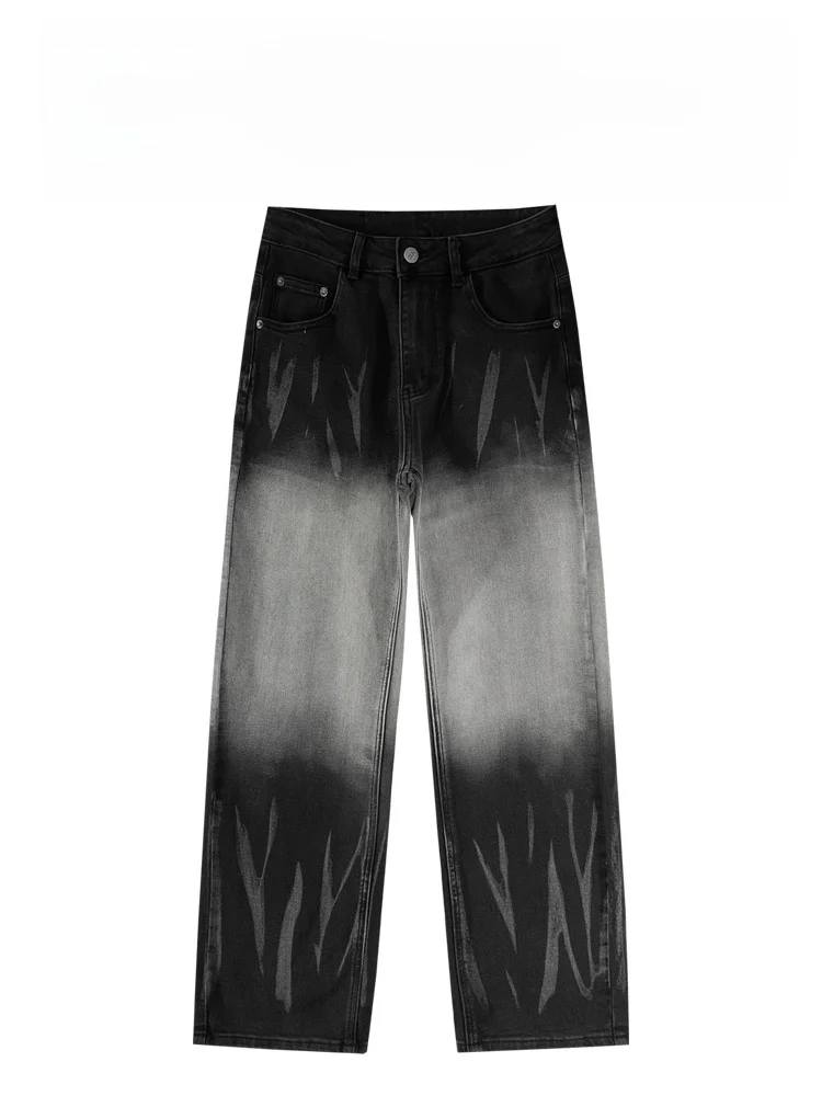 

Men's adient Dyed American Retro Tie Dye Loose Straight Leg Casual Jeans Long Pants Bla ey Color Blo Faion Ci Sle