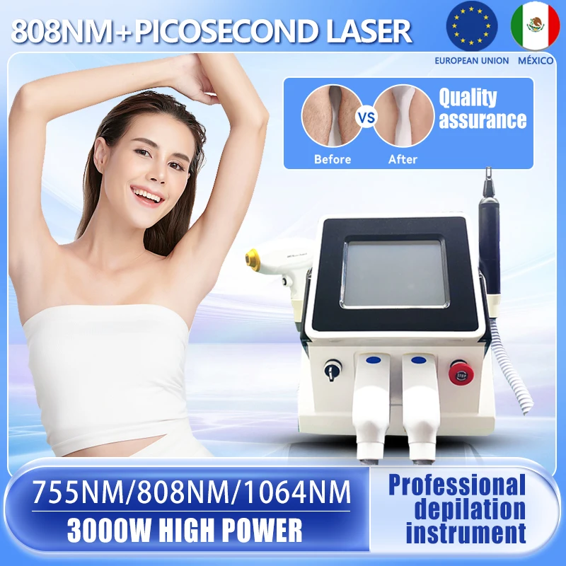 Macchina per la depilazione portatile 2 in 1 a diodi Nd Yag Q Switch per rimozione tatuaggi laser 808 di vendita calda
