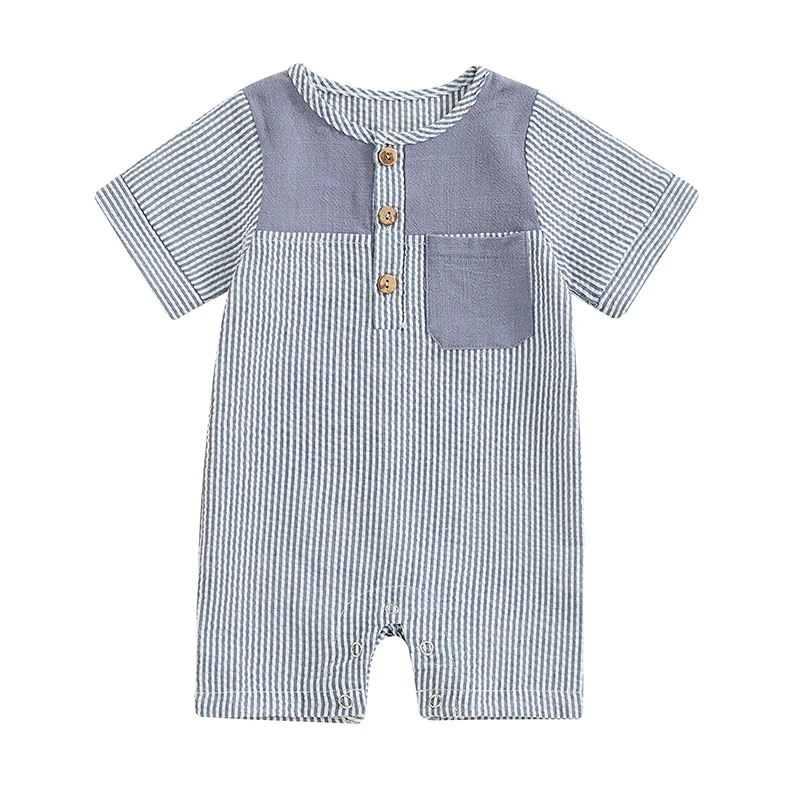 

Newborn Baby Boy Summer Clothes Short Sleeve Button Down Shirt Romper Infant Bodysuit Baby Boys Rompers