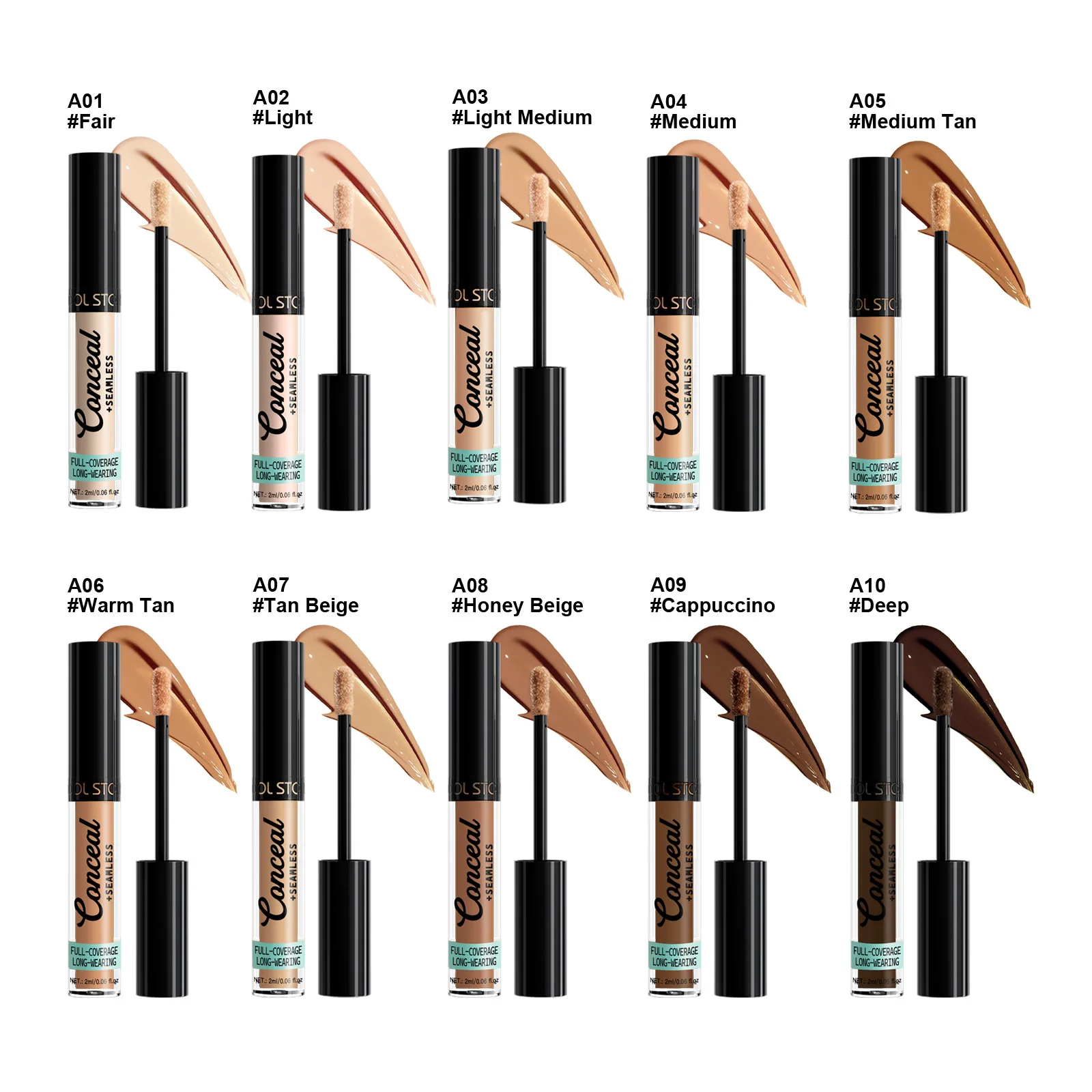 10-Farben-Concealer mit vollständiger Abdeckung, natürliches, langlebiges, mattes Finish, leichte Formel, dunkle Farbtontionen für alle hellbeige
