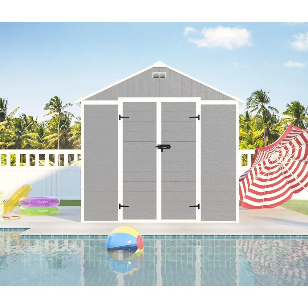

8x8 Ft Outdoor Resin Storage Shed, Waterproof Garden Shed with Ventilation Openings and Lockable Double Doors and Windows