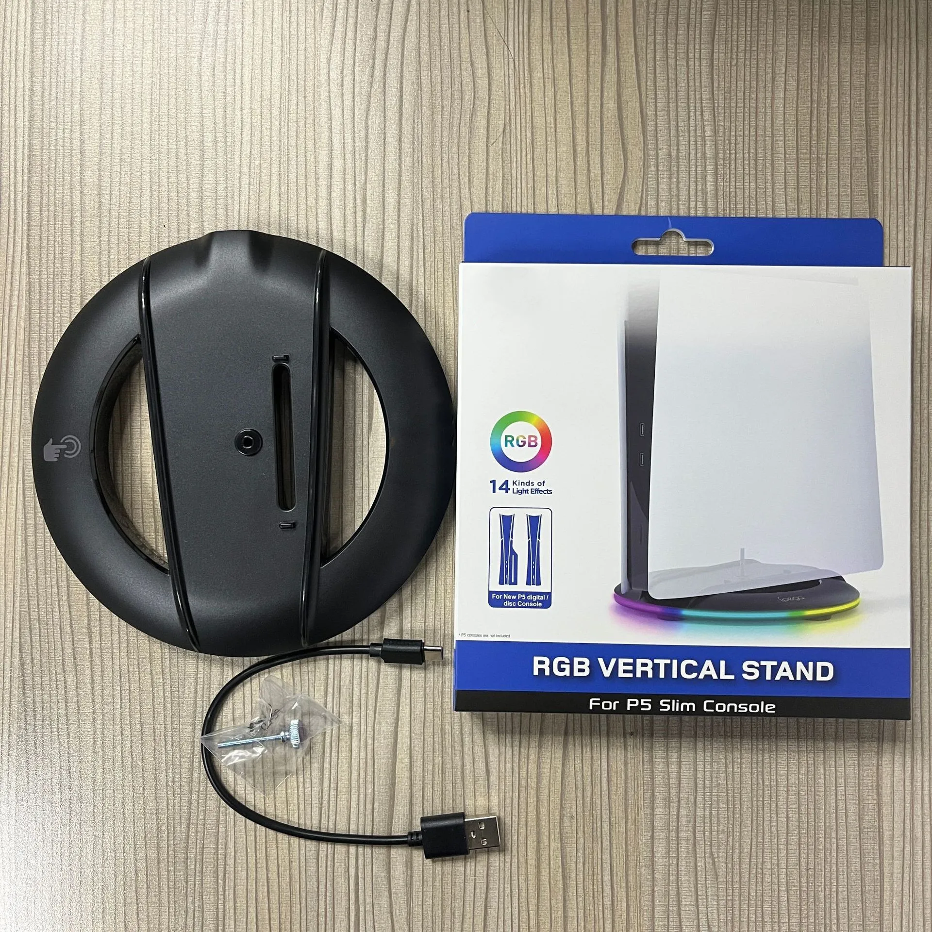 RGB Vertical Stand for PS5 Slim/Pro Console LED Base Gaming Stand with USB Hub Compatible with PS5 Slim Pro Disc/Digital Console