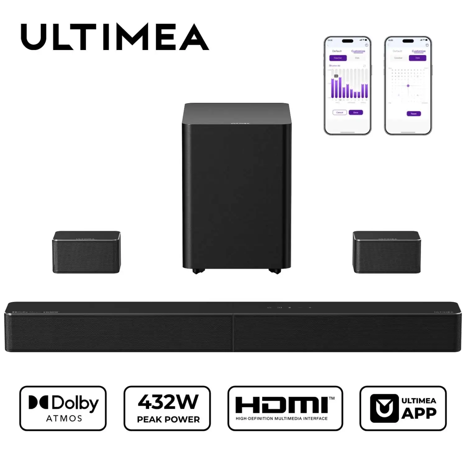 ULTIMEA Poseidon M100 7.1Ch Dolby Atmos Soundbar, Wireless Surround Sound System, Wireless 6.5 Subwoofer&Rear Surround Speakers