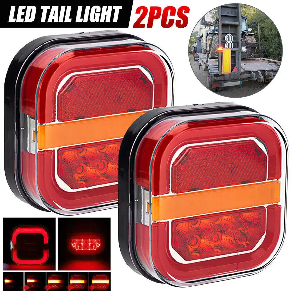 2PCS LED Tail Light Set Left Right Rear Brake Lamp Dynamic Indicator 12V 24V Universal Fit for Most Vehicles