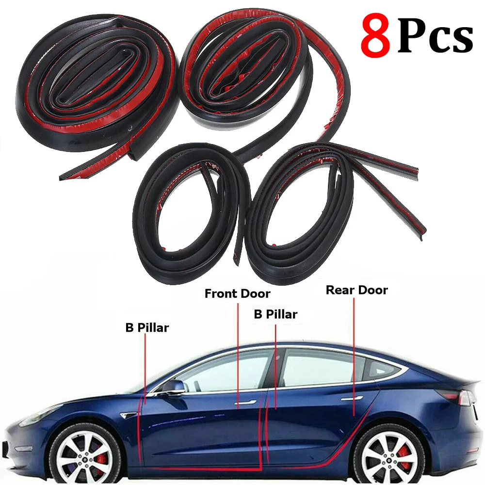 8 PCS Door Seal-Kit Soundproof Rubber Reduce Noise Weather Draft Seal Strips Black For Tesla Model 3