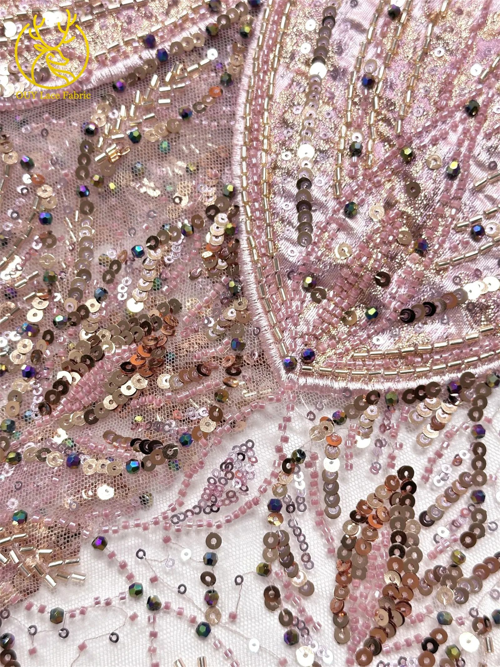 2026 Luxuriöser afrikanischer Chiffon-Spitzenstoff mit schweren Perlen, lila nigerianischer Pailletten-Spitzenstoff, geeignet für Damen-Partykleider – Detail 15
