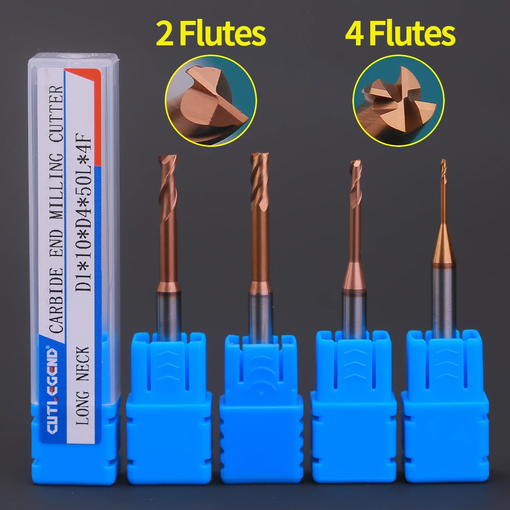 1MM 1.5MM 2MM 3MM 2.5MM Diameter 2/4Flutes 8/10/12/16/20mm Long neck CNC carbide Flat End Mills tungsten steel end mills cutters