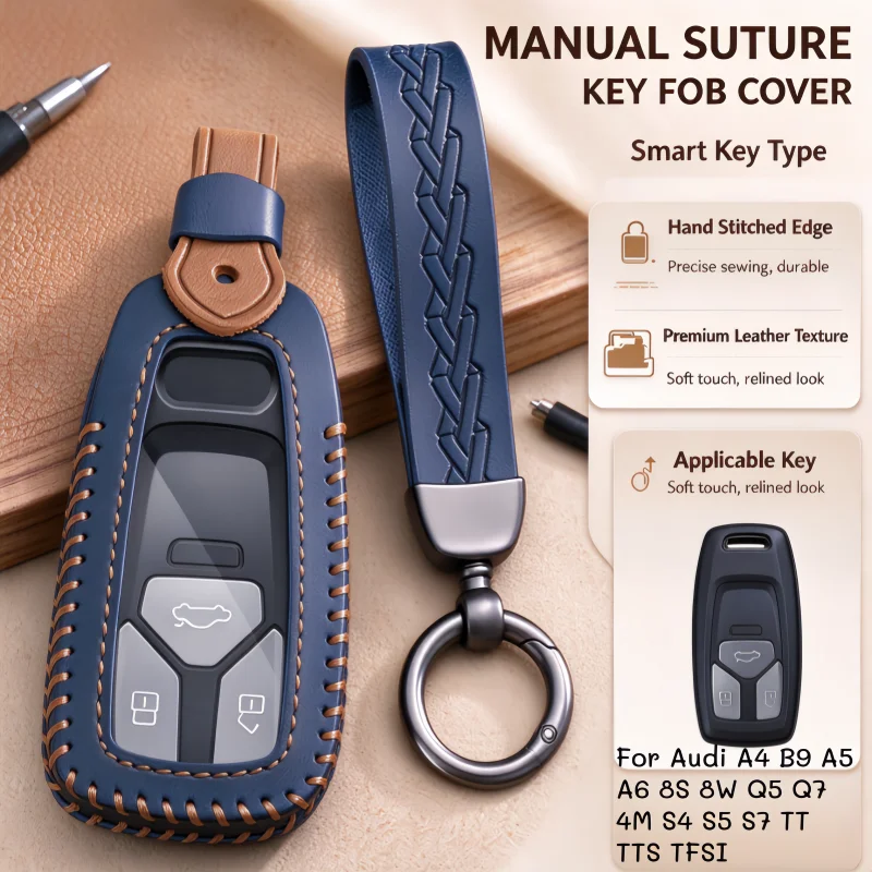 For Audi A4 B9 A5 A6 8S 8W Q5 Q7 4M S4 S5 S7 TT TTS TF Leather Car Remote Key Case Cover Shell Protector Holder Fob Accessories