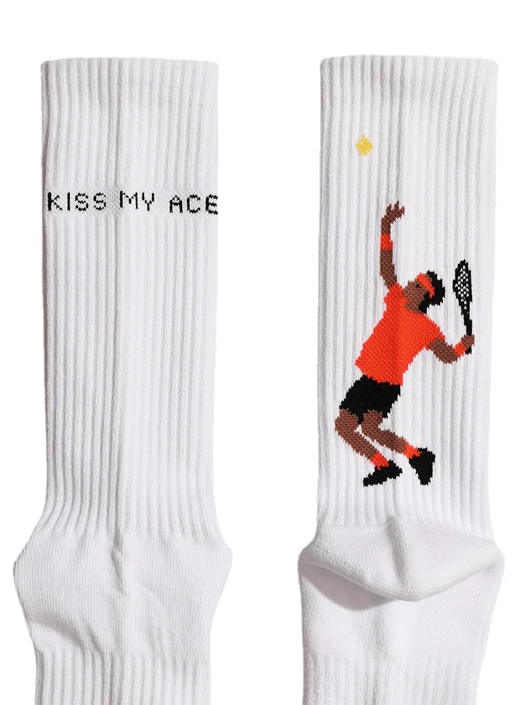 

Original Design Serves Pattern Men's Women Towel Bottom Sports Socks White Sock