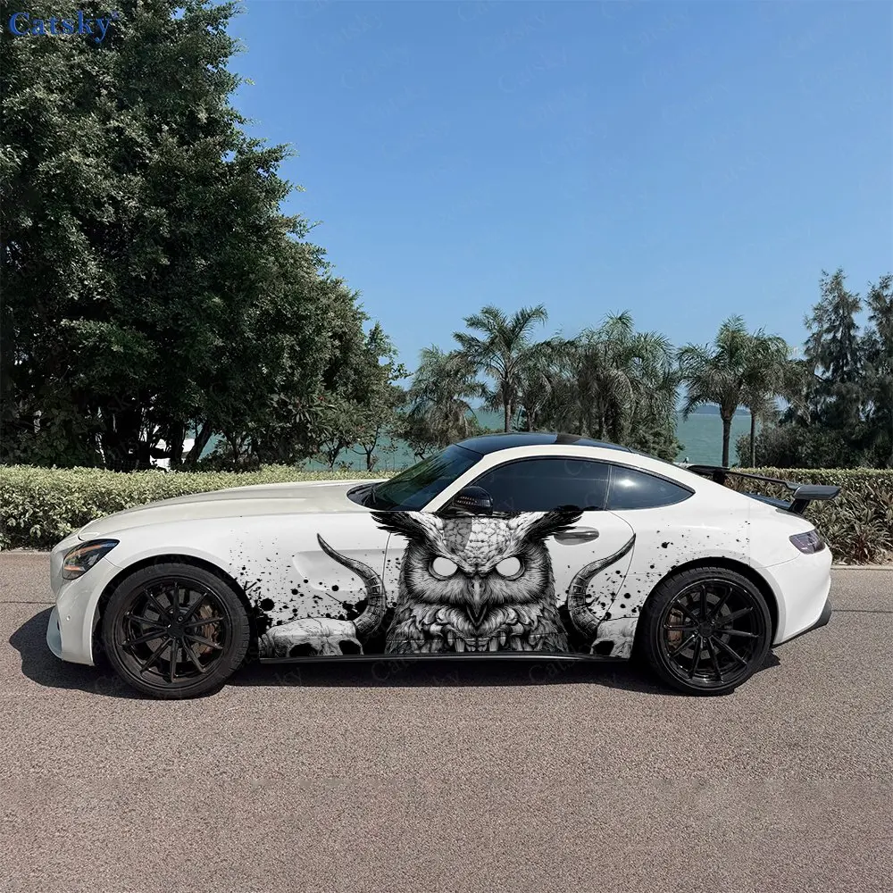 2pcs Bone Owl And Skull Splatter, Durable, Fade-resistant, Enhance Vehicle Aesthetics With Bold Artistic Design Car Vinyl Wraps