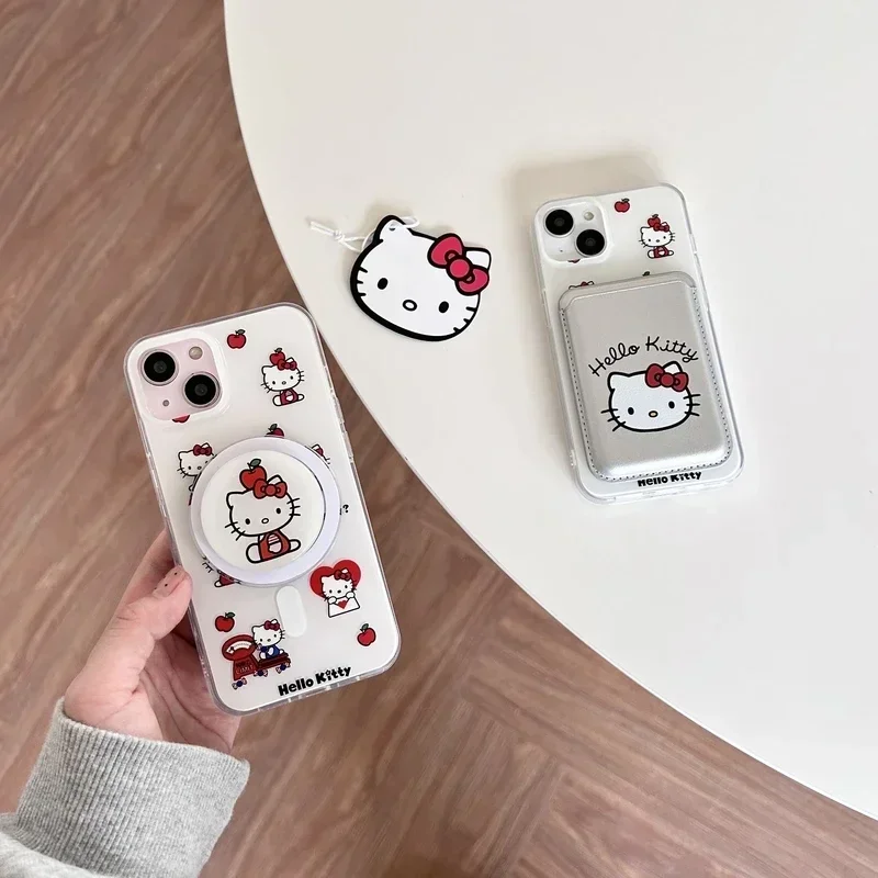 Sanrio-磁気ハローキティウォレットケース,ワイヤレス充電付きの素敵なケース,iPhone 16,15,14,13,12,11 pro max用