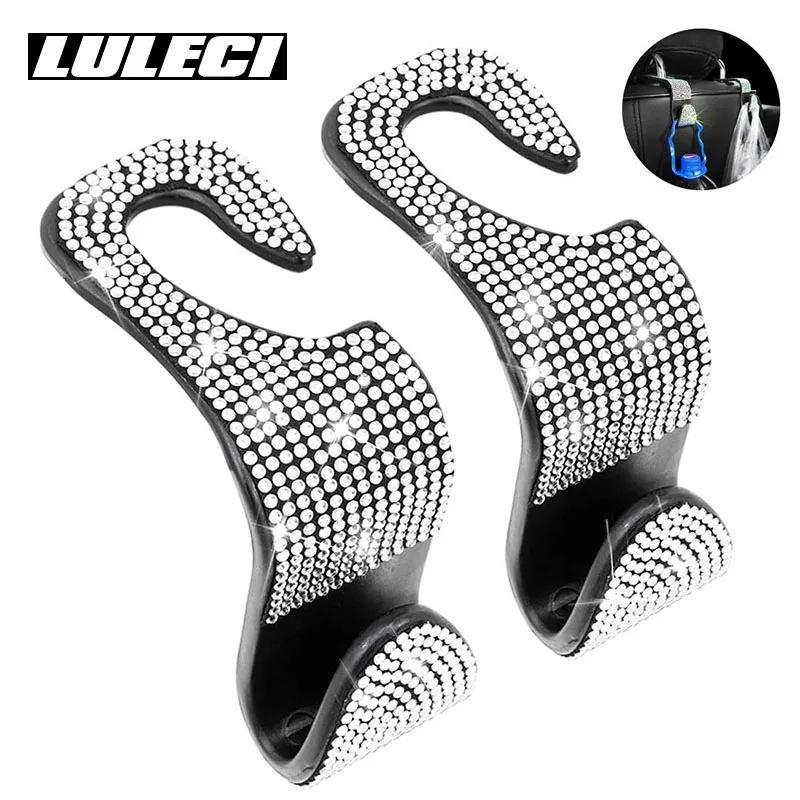 

LULECI 2Pcs Universal Auto Seat Headrest Bling Hook Storage Hanger Car Vehicle Back Seat Organizer Holder Interior Accessories