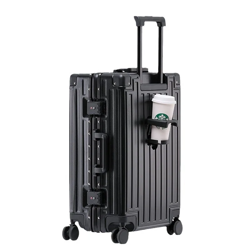 Women's business suitcase, aluminum frame tie rod, silent wheel leather case, password, anti-drop.
