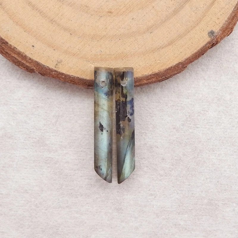 

Natural Labradorite Long-Shape Earrings for Women Simple Fashion Handmade DIY Jewelry Gemstone 26x4x4mm 2g