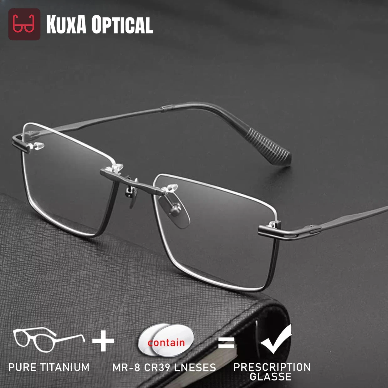 

KUXA из чистого титана, мужские полурамные очки по рецепту, оптическая близорукость, прогрессивные, прозрачные, корректирующие, для глаз, анти-УФ-линза, Eyewea
