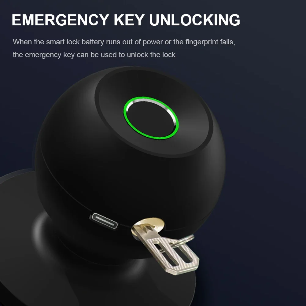 Smart Lock Fingerprint Door Lock Rechargeable Fingerprint Door Knob with Keys TUYA App Control for Bedrooms Cloakroom