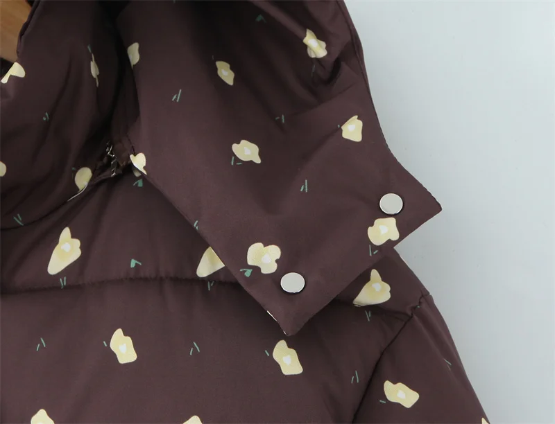 سترة نسائية جديدة بغطاء للرأس سترة قطنية مطبوعة بلون القهوة للخريف والشتاء معطف دافئ مقاوم للرياح في الهواء الطلق #4