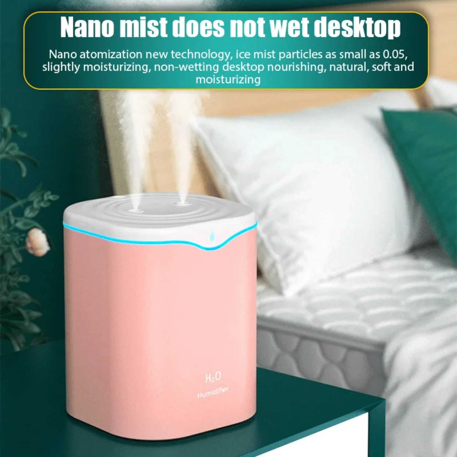 USB Large 2000ML Ultrasonic Air Humidifier with Double Nozzle, Essential Oil Aromatherapy Diffuser for Cool Mist Maker Fogger in