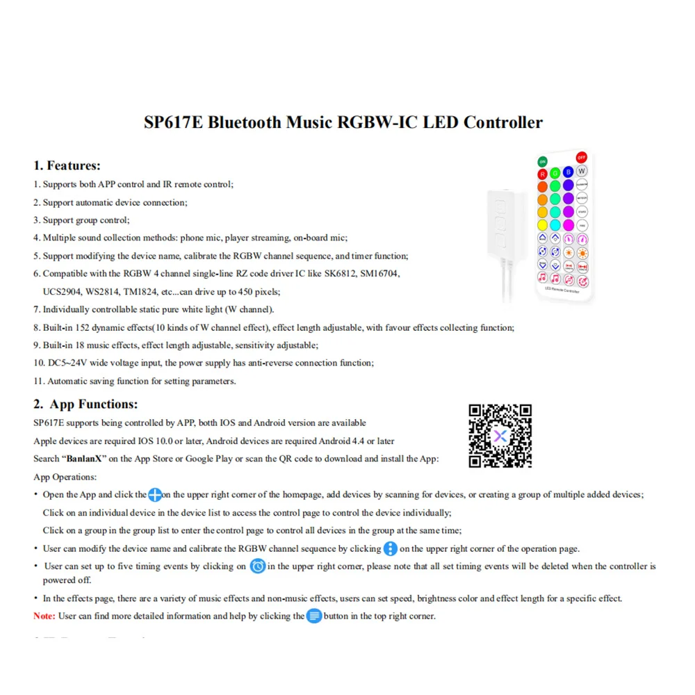 LICE-SP617E SK6812 RGBW Controller musicale Bluetooth Microfono integrato Controller per strisce luminose a LED WS2814 TM1824 DC5V-24
