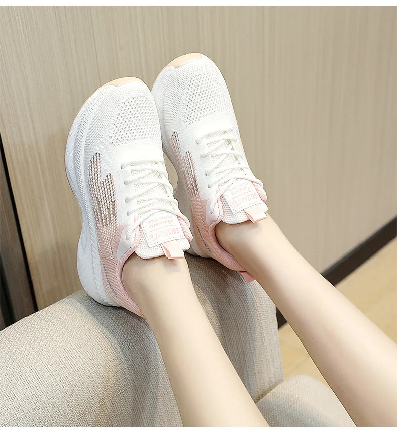 Soft Botom Blue Knitted Sneakers Woman Spring Summer 2025 Platform Mesh Shoes 2025 Hollow Out Women's Vulcanized Shoes