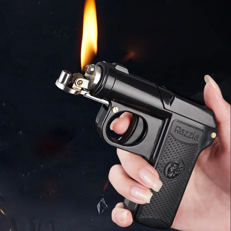 Creative Cigarette Case Lighter Portable Kerosene Toy Gun Lighter Can Hold 6 Cigarettes Cool Men Play Gadgets Cigarette Lighter