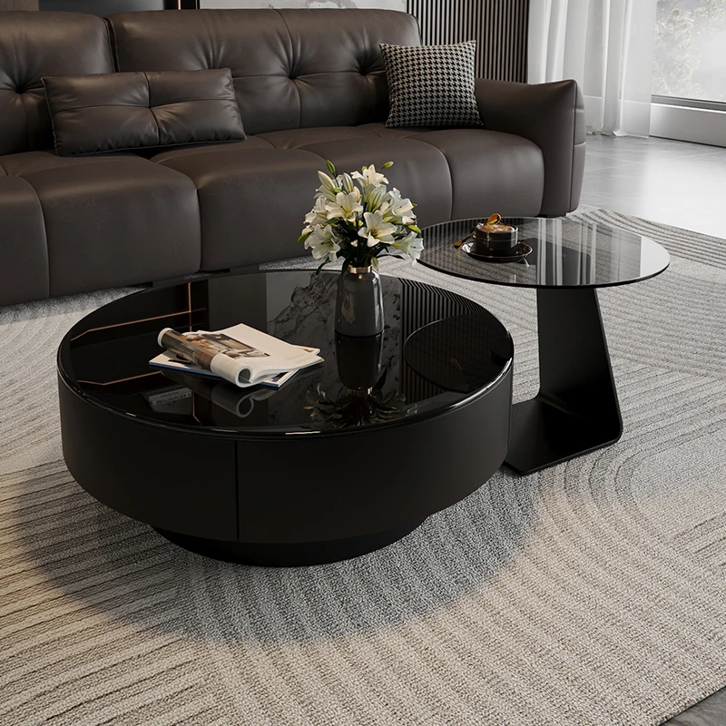 

Black Round Coffee Tables Luxury Glass Small Simple Coffee Tables Modern Design Mesas De Centro Para Sala Decoration Accessories