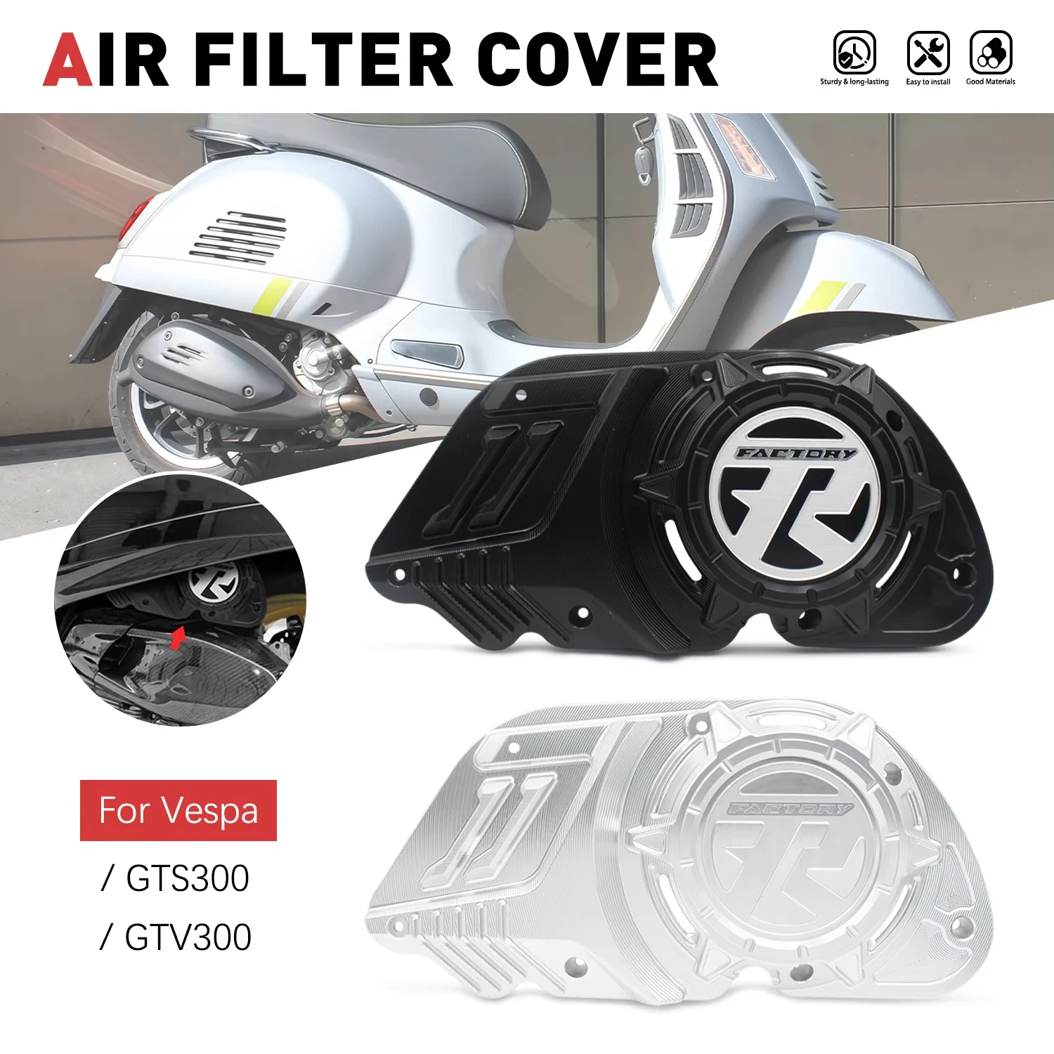 Zubehör Moto Luftfilterabdeckung Luftfilterelemente Schutz für Vespa GTS300 GTV300 Motorradteile