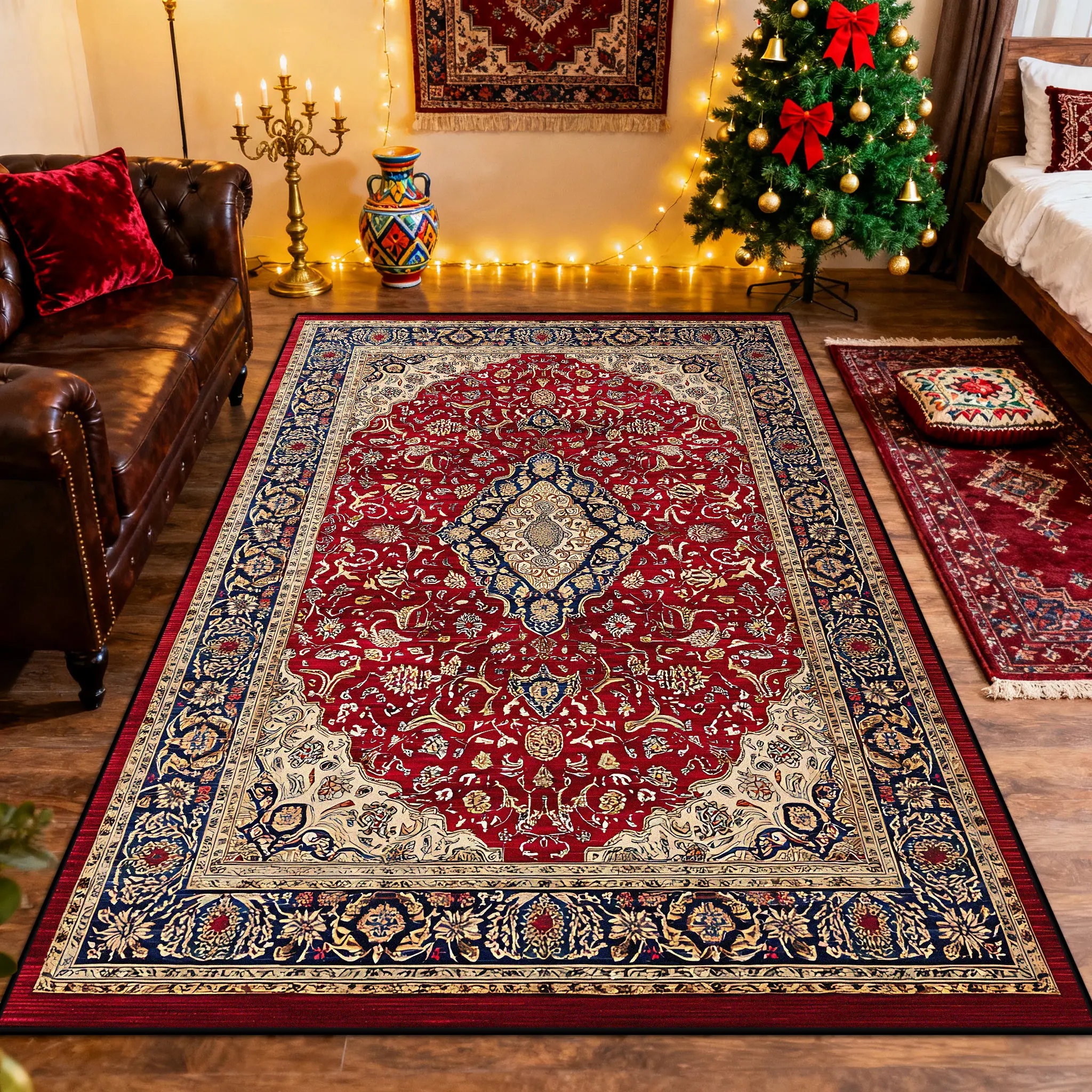 رائعة الرجعية زهرة سجادة غرفة معيشة الفارسي عيد الميلاد الديكور لينة البساط غرفة نوم السرير الفانيلا قابل للغسل الكلمة حصيرة الحنفية #2