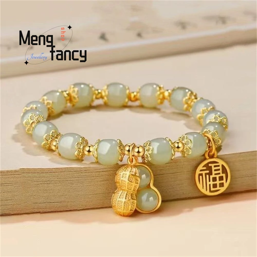 Natural Hetian Jade Ins Niche Design Peanut Bracelet Popular Elegant Fashion Jewelry Sexy Young Girls Best Selling Holiday Gifts