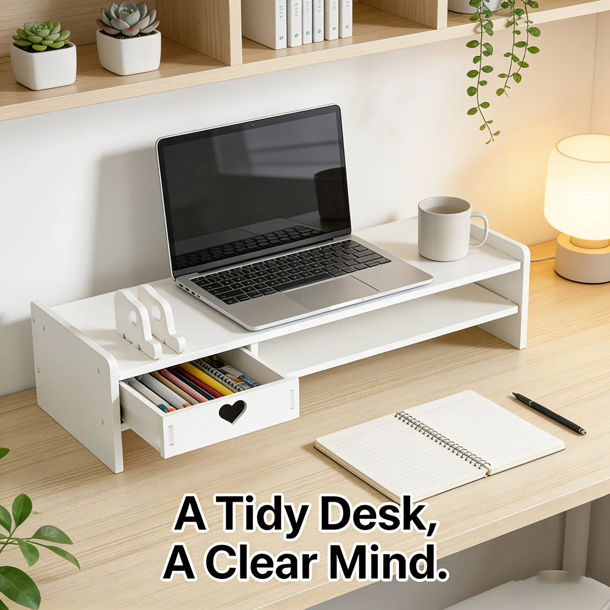 Double-layer Monitor Riser Stand with Drawers, Desktop Elevated Bracket, Desk Organizer for Space Optimization in Home & Office