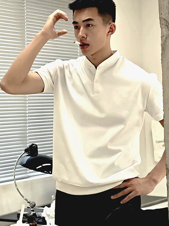 

American Henry Collar ort Sve irt Мужчины Лето Old Money Cool Feeling Fitn Muscle ow Five Sve Повседневная одежда