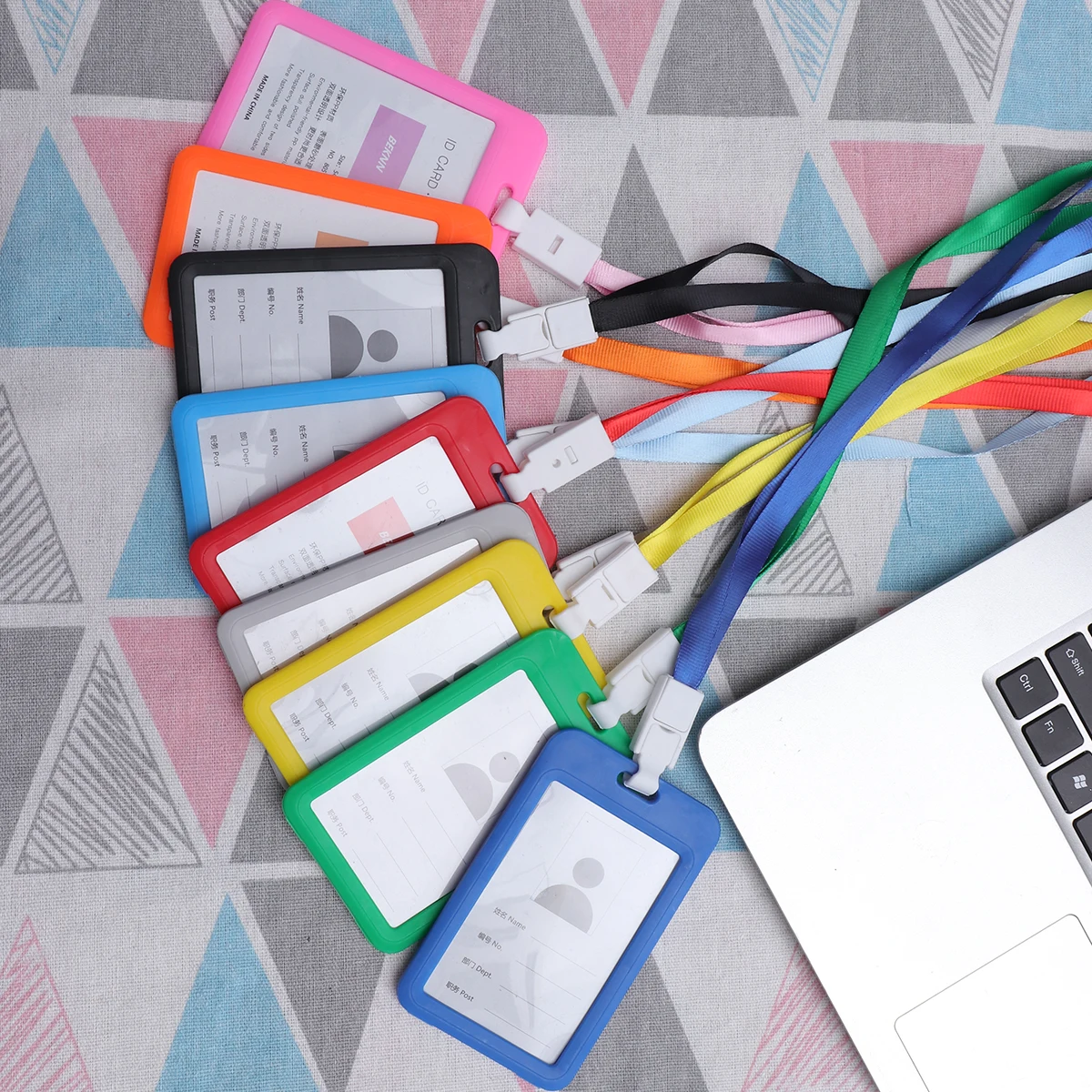 9Pcs Colorful Badge Holder Transparent Id Case PP Material Lanyard Business Office School Conference Accessory