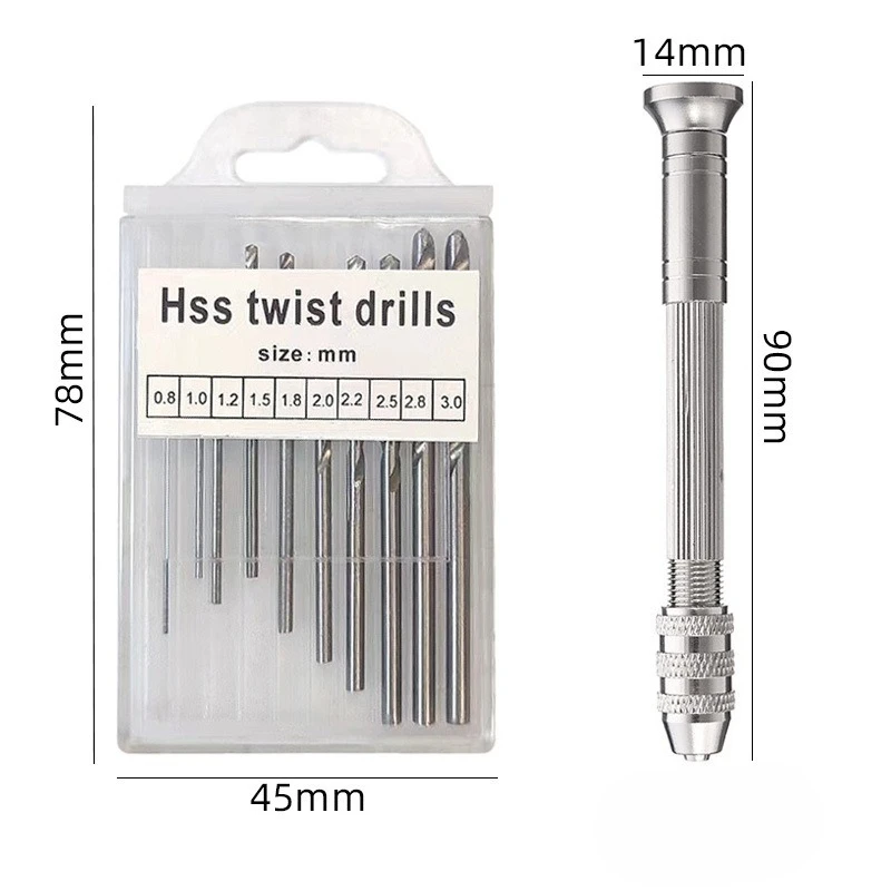 0.8-3.0mm Mini Hand Drill Woodworking Tools Drilling Rotary Tool Manual Twist Drill Bit Watchmaker Pin Vice Watch Repair Tools